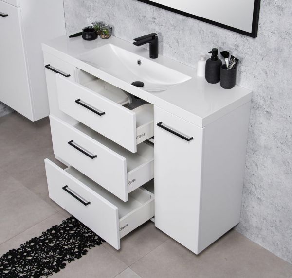 Badmoebel DOMINO SLim-Line 120 Tiefe 35 cm weiß matt Waschtisch und Unterschrank montiert