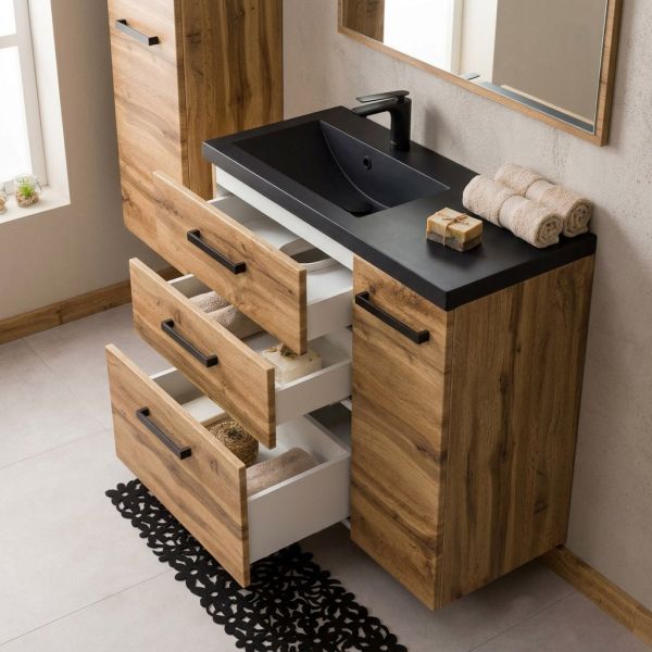Waschtischunterschrank mit 3 Softclose-Schubladen und einer Türe für viel Stauraum