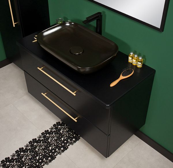 Badmöbel NOVARA 100 cm, Waschtischunterbau inkl. Aufsatzbecken schwarz, schwarz matt