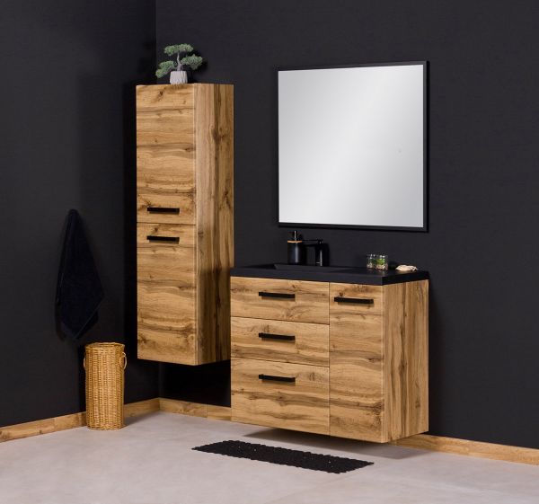 Badmoebel Fokus Loft 90 XL Eiche Natur Waschbecken schwarz matt