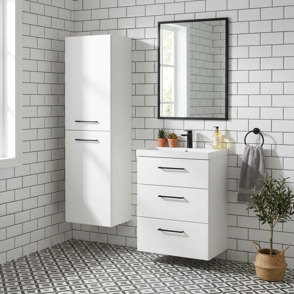 Badmöbel DOMINO SLim-Line 60 cm, weiß matt, Waschtisch und Unterschrank (montiert)