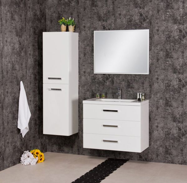 Badmöbel GENUA, Breite 80 cm, 3 Schubladen, weiß glänzend (GE8347)