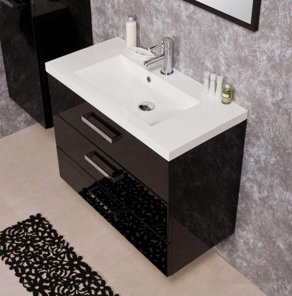 Badmöbel Genua, Breite 80 cm, 3 Schubladen, schwarz (GE8348)
