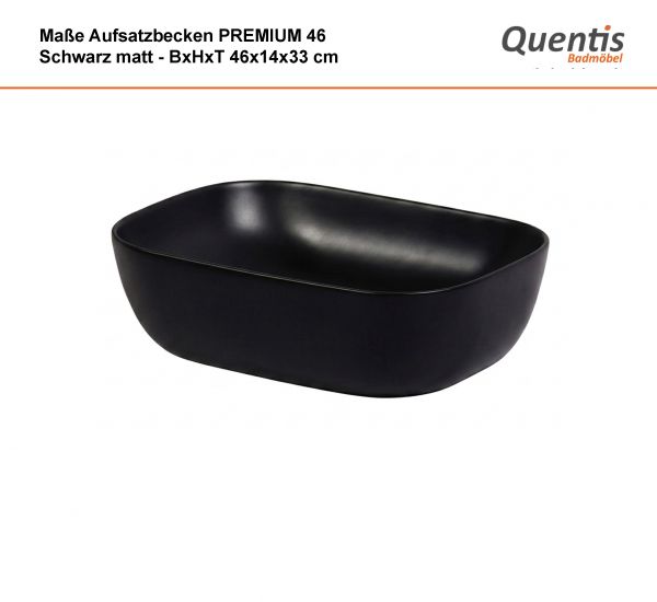 Aufsatzbecken Keramik PREMIUM 46, schwarz matt