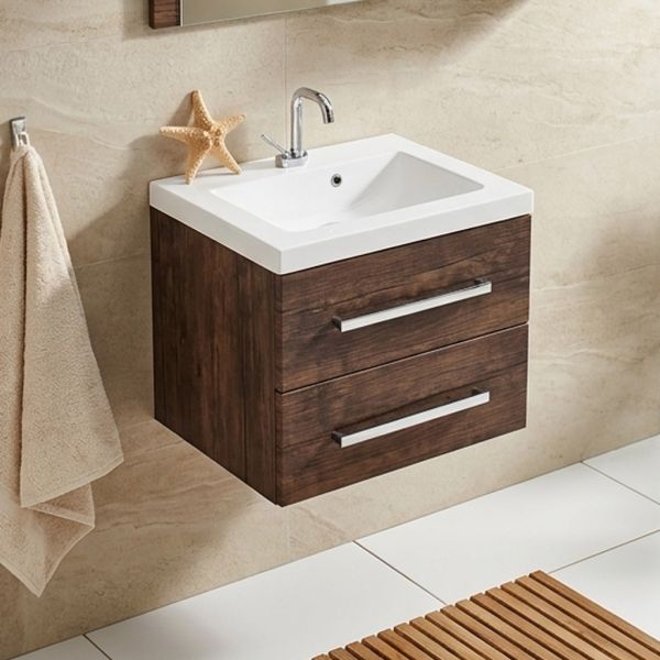 Badmöbel GENUA Breite 50 cm, Holzdekor Antik, 2 Softclose-Schubladen
