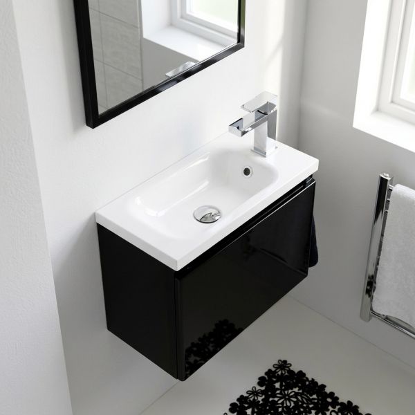 Badmöbel FAROS 50 cm, schwarz, Gäste-WC Möbelset, Unterschrank montiert