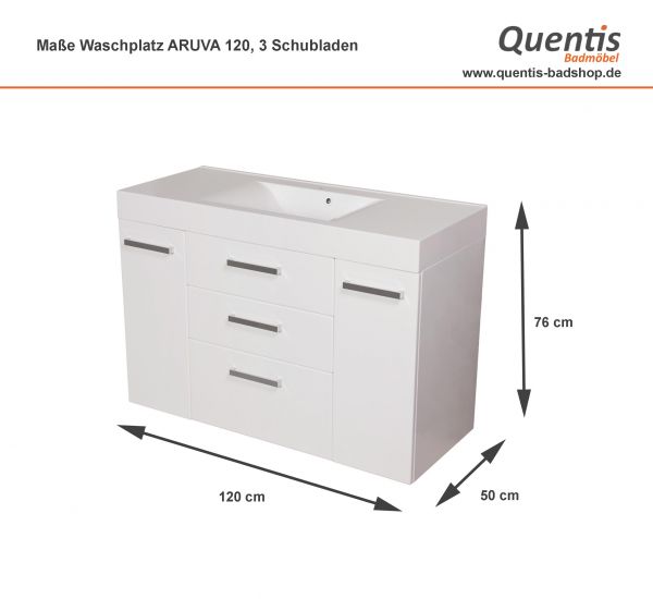 Waschplatz Aruva 120 XXL weiß glänzend (AR1200-E-3S)