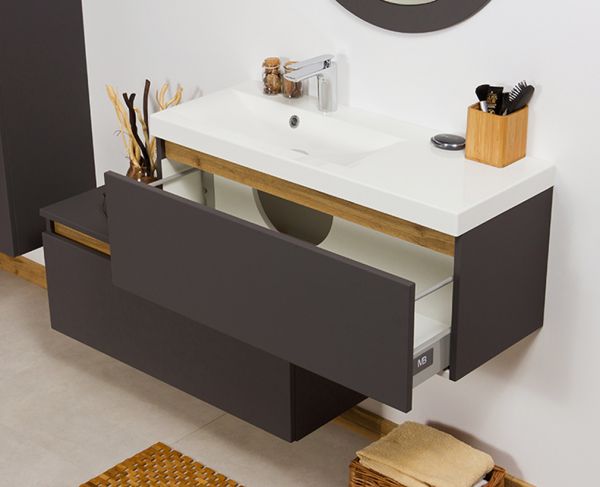 Quentis Badmöbel INTRA 90,SLIM LINE, grafitgrau matt, Unterschrank aufgebaut