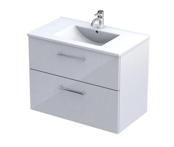 Badmöbel GEO 80 cm, weiß glänzend, Unterschrank montiert