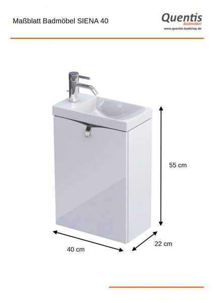 Badmöbel Gäste-WC SIENA 40 cm, weiß, Keramikwaschtisch, vormontiert