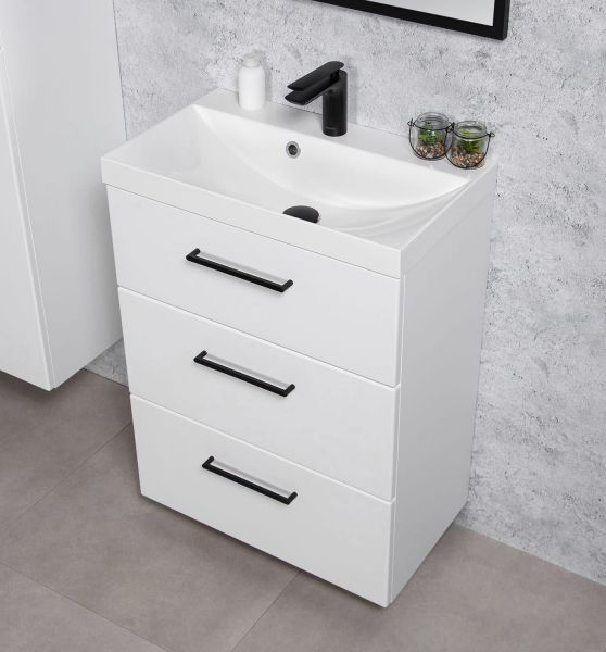 Badmöbel DOMINO SLim-Line 60 cm, weiß matt, Waschtisch und Unterschrank (montiert)