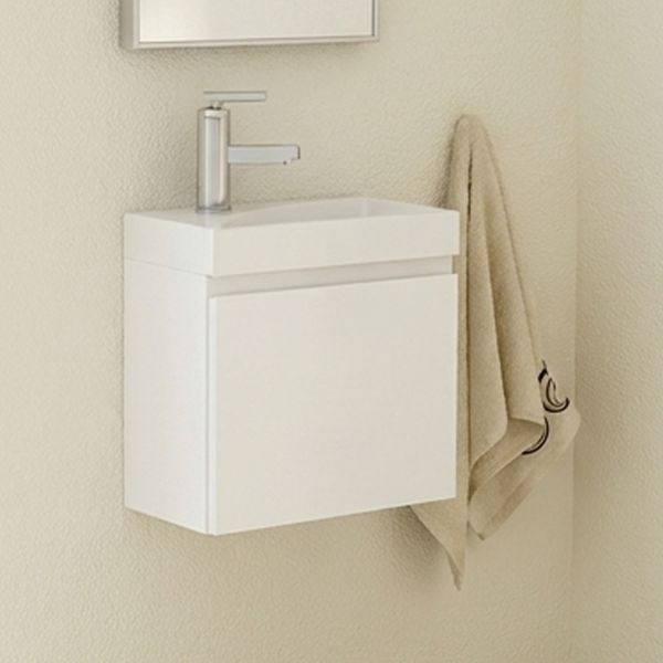 Gäste-WC Badmöbel RENA 40 cm, weiß glänzend, Waschbecken mit Unterschrank, vormontiert