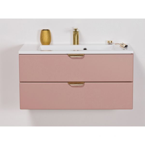Badmöbel MAGNOLIA 80 cm Rosé satiniert, Waschtischunterschrank inkl. Waschbecken, montiert