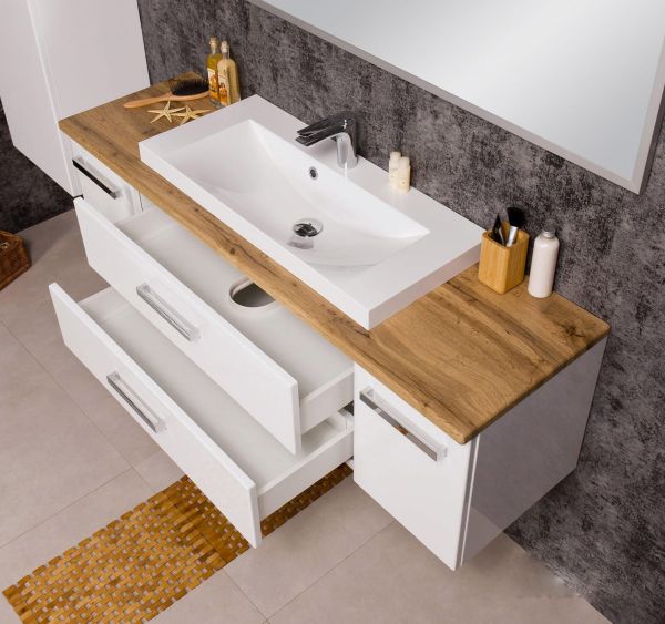 Badmöbel Susan, Breite 140 cm, weiß/ Eiche Natur (SN1447-NE)
