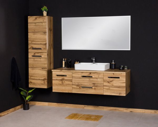 Badmöbel ZENO, Breite 140 cm, Eiche Natur, Keramikaufsatzbecken LUNA