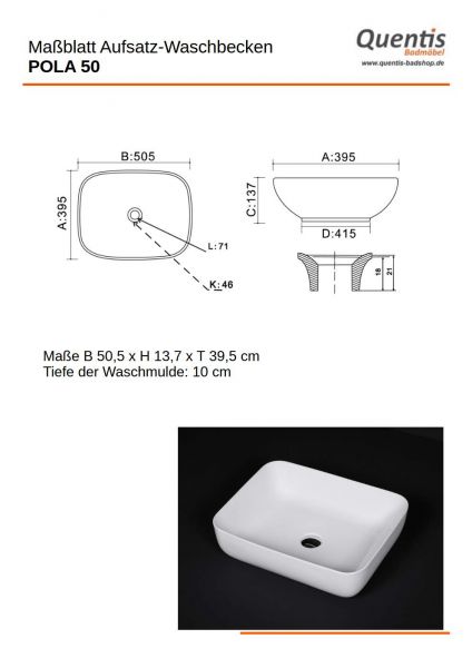 Aufsatz-Waschbecken POLA 50, weiß