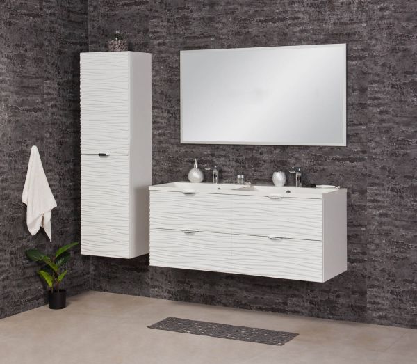 Badmöbel SYDNEY WAVE 120 cm, weiß matt, Doppelwaschtisch (montiert)