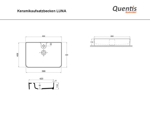 Badmöbel ARUVA Breite 140 cm, weiß/ eiche, Doppelwaschplatz 2 Aufsatzwaschtische
