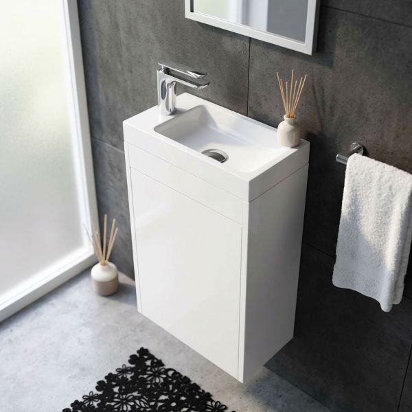 Gäste-WC Möbel GUEST 40 cm, weiß glänzend, inkl. Waschbecken, vormontiert