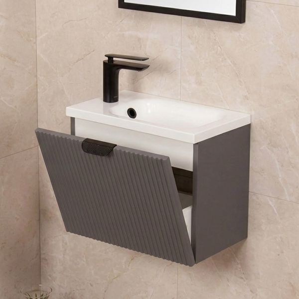 Gäste-WC Möbel FAROS ART, Breite 50 cm, seidenmatt grau (FRC-G50)