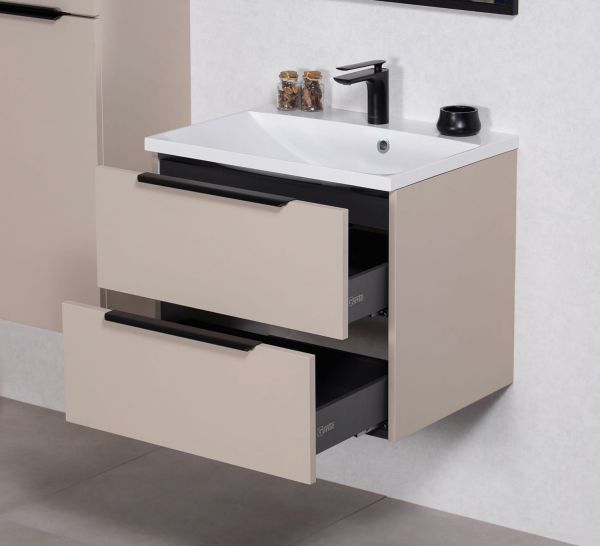 Badmöbel SYDNEY 60 cm, Macadamia matt, Waschtisch und Unterschrank (montiert)