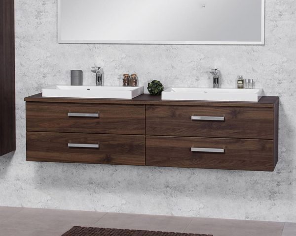 Badmöbelset Doppelwaschplatz SUSAN, Breite 160 cm, Nussbaum, montiert