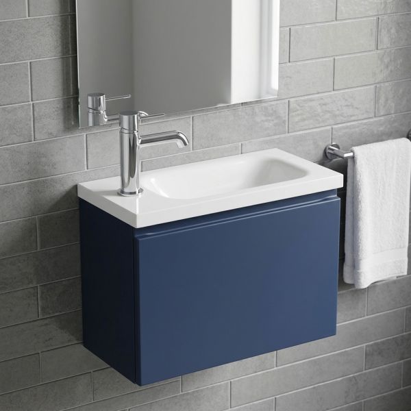 Badmöbel FAROS 50 cm, blau matt, Gäste-WC Möbelset, Unterschrank montiert