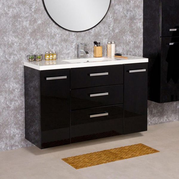 Badmöbel Genua 120-XL, schwarz, Waschbeckenunterschrank montiert (GE12348)