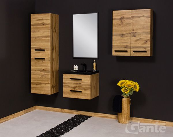 Badschrank Breite 60 cm, Eiche Natur, FOKUS-LOFT, montiert