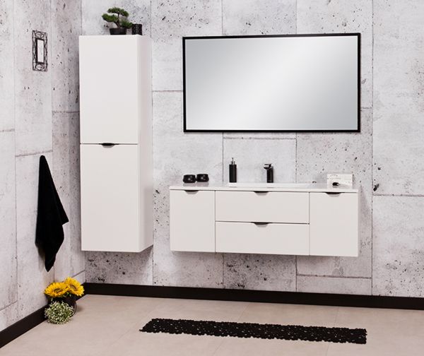 Badschrank VICTOR/ VICTA, Hochschrank, 2 Türen, weiß matt