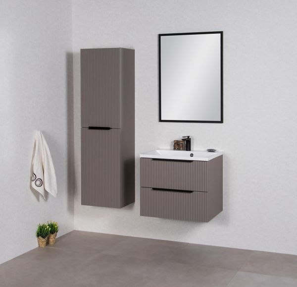 Badmoebel SYDNEY 60 cm taupe matt Waschtisch mit Unterschrank montiert SYDT60