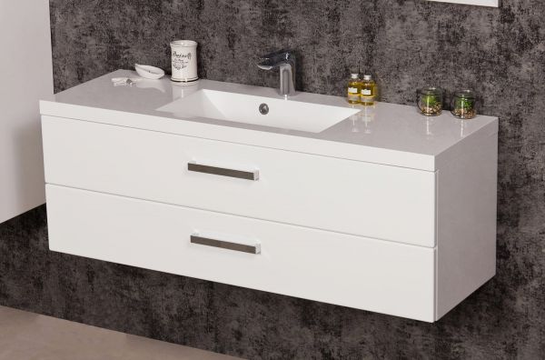 Quentis Waschplatz Genua 120 cm, 2 Schübe, weiß glänzend