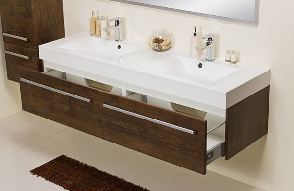 Doppelwaschplatz Zeno, Breite 160 cm, Holzdekor antik, ZE1650-D-2S