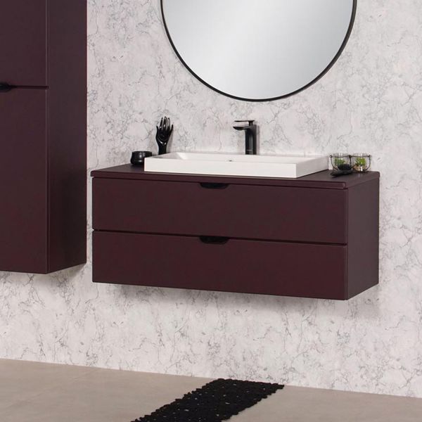 Badmöbel MAGNOLIA 100 cm, Burgunderrot, Waschtischunterbau montiert inkl. Waschbecken weiß