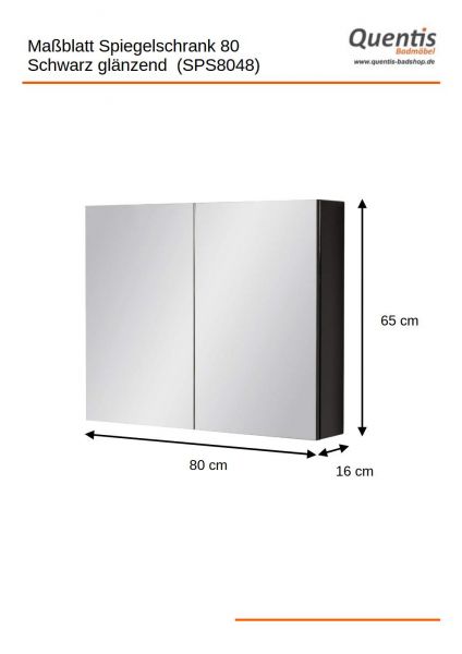 Spiegelschrank Breite 80 cm schwarz glänzend montiert SPS8048