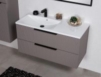 Badmoebel SYDNEY 100 cm taupe matt Waschtisch mit Unterschrank montiert SYDB100L