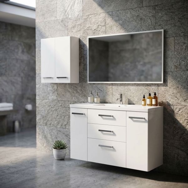 Badschrank weiß glänzend, Breite 60 cm mit BAdmöbel GENUA 120 XL