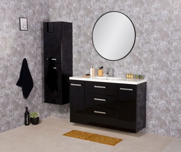 Badmöbel Genua 120-XL, schwarz, Waschbeckenunterschrank montiert (GE12348)