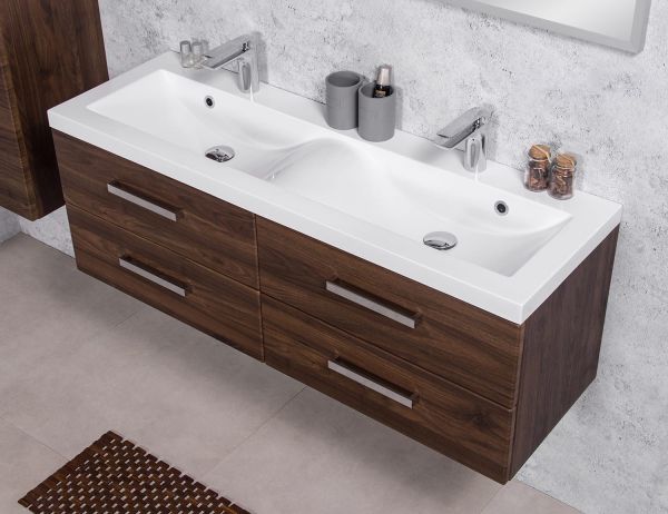 Genua Breite 120 cm, Nussbaum, Doppelwaschtisch mit Unterschrank (GE22OR)