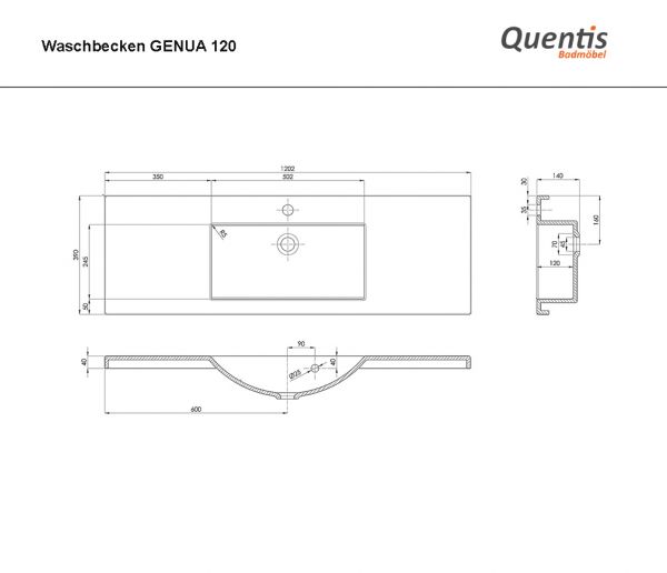 Badmöbel GENUA 120-XL, 3 Schubladen, Eiche Natur, Waschbeckenunterschrank montiert