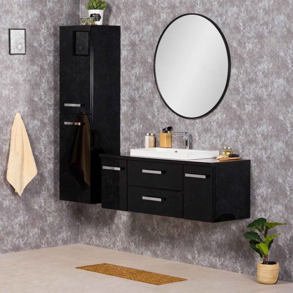 Badmöbel Susan, Breite 120 cm, Hochglanz schwarz