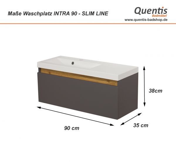 Badmöbel INTRA 90, SLIM LINE, grafitgrau matt, Unterschrank aufgebaut