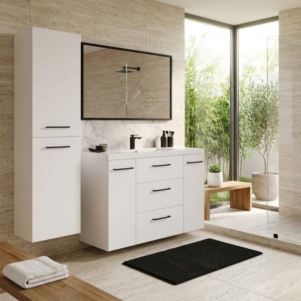Badmöbel DOMINO SLim-Line 120, weiß matt, Waschtisch und Unterschrank (montiert)