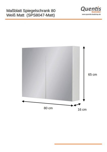 Spiegelschrank Breite 80 cm, weiß matt, montiert
