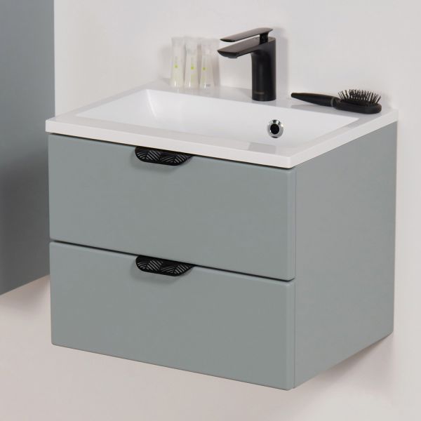 Badmöbel MAGNOLIA 50 cm, Gletscherblau satiniert, Waschtischunterbau montiert inkl. Waschbecken