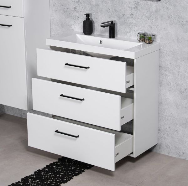 Badmoebel DOMINO SLim-Line 80 Tiefe 35 cm weiß matt Waschtisch und Unterschrank montiert