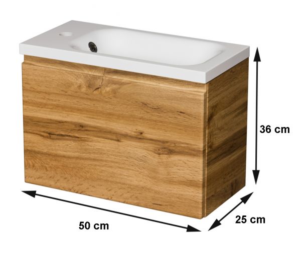 Badmöbel FAROS 50 cm, Eiche, Gäste-WC Möbelset, Unterschrank montiert