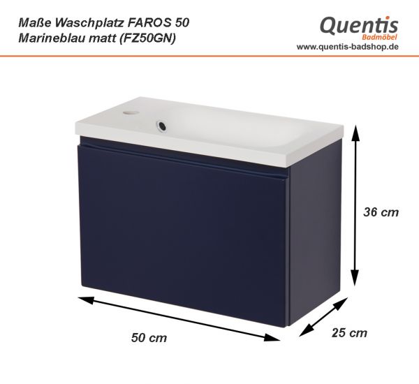 Badmöbel FAROS 50 cm, Marineblau, Gäste-WC Möbelset, Unterschrank montiert