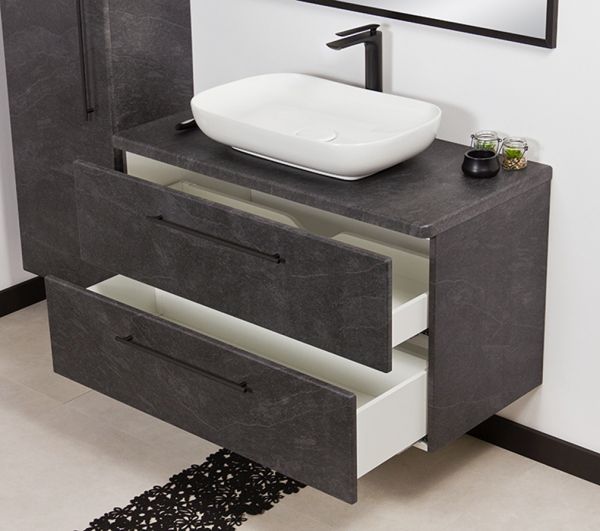 Badmöbel NOVARA 100 cm, Waschtischunterbau inkl. Aufsatzbecken, grafit