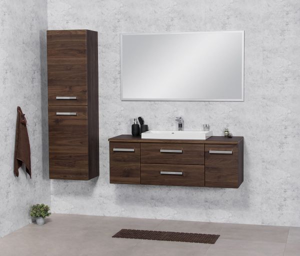 Badmöbel SUSAN 120 cm, Nussbaum, Waschtischunterschrank montiert, inkl. Waschbecken